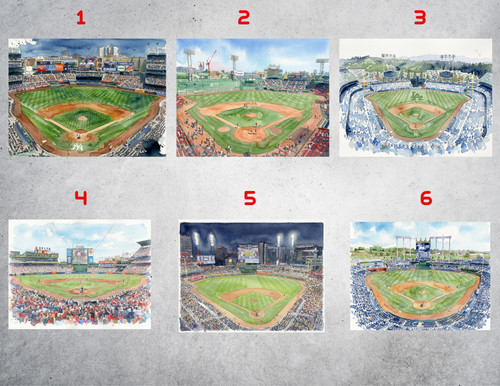 Baseball stadium watercolor - baseball,